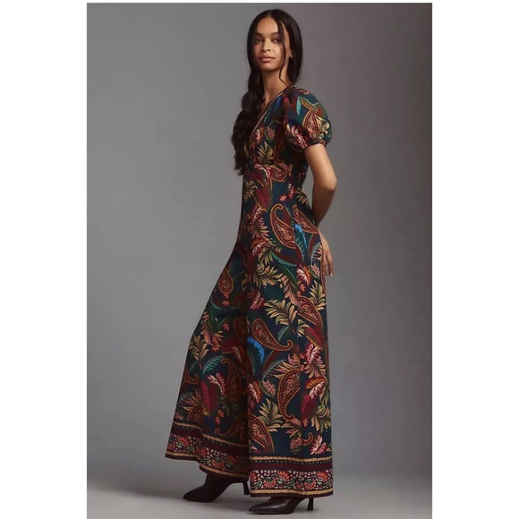 New Farm Rio x Anthropologie Puff-Sleeve Printed Jumpsuit Navy L $248 NWT - Picture 2 of 4